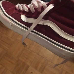 Red suede sk8 hi vans